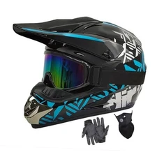  Youth Dirt Bike Helmets DOT Approved Fashion Kids Motocross, ATV, Medium Blue
