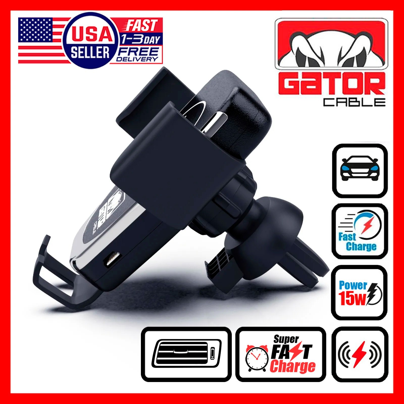 Wireless Phone Charger Car Mount Holder Air Vent Fast Charge Dock Pad Stand Clip