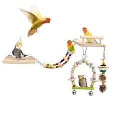 5-in-1 Parakeet Toys Set: Detachable Bird Playground with Wooden Perch, Swing,