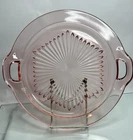 Pink Depression Glass Handled Cake Plate Starburst 11”