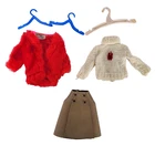 Vtg TNT Barbie Skipper Doll Clothes Red Faux Fur Coat Leather skirt knitted top