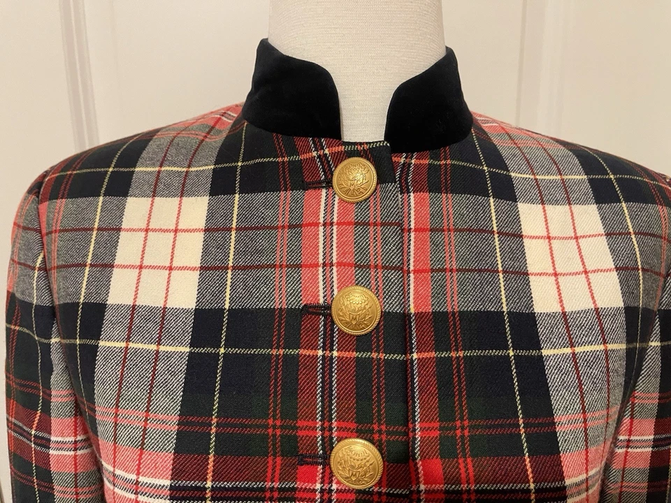 Blazer Mondi Vintage Cuadros Recortado Lana Terciopelo Detalles Talla 36 ~ Hecho en Hungría Foto 2 de 4