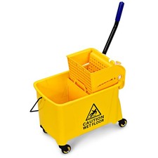 Commercial Mop Bucket Side Press Wringer on Wheels 21 Quart with Panel Yellow