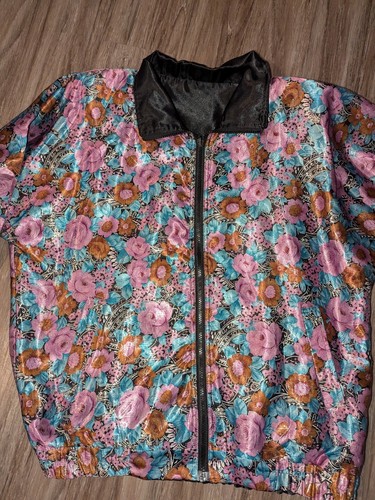 Vintage Rafael Satin Bomber Jacket Y2K Womens Size Small Reversible Floral Black - Picture 5 of 17