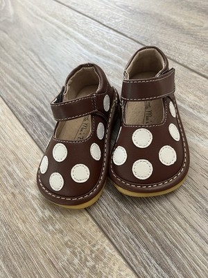 Little Mae's Boutique Brown Polka Dot Squeaky Shoes for Toddler Girls Size 3