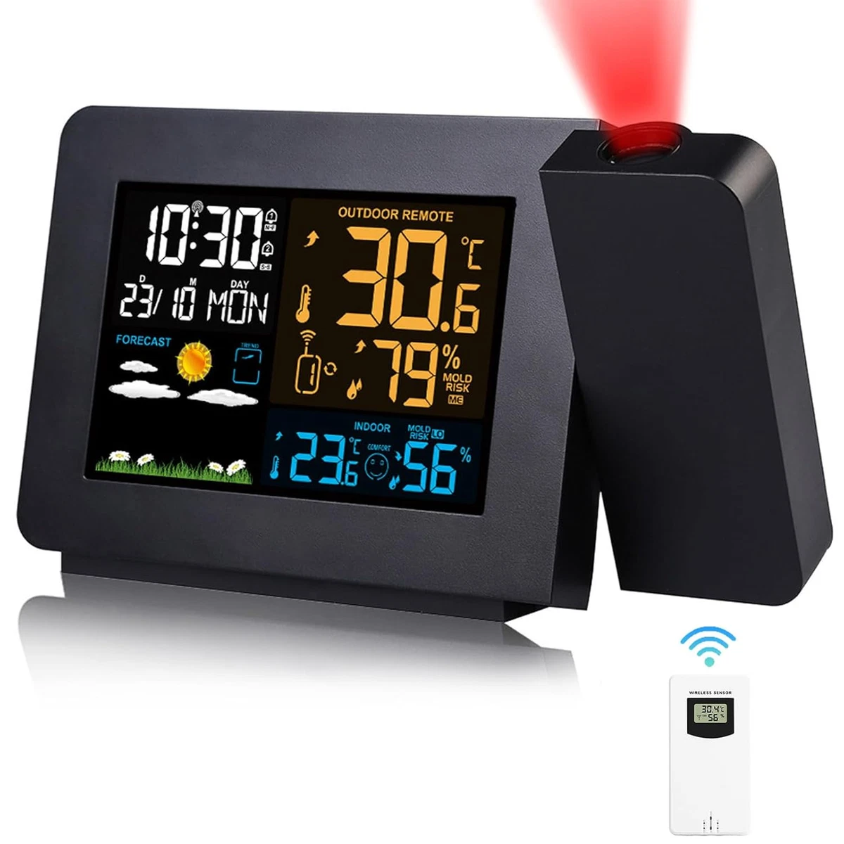 Orologio Con Proiezione LED Per Camera Da Letto – Con Telecomando, Rotazione 180°, Luminosità Regolabile, 4 Colori, Numeri Romani/arabi, 20.000 Ore Di Durata