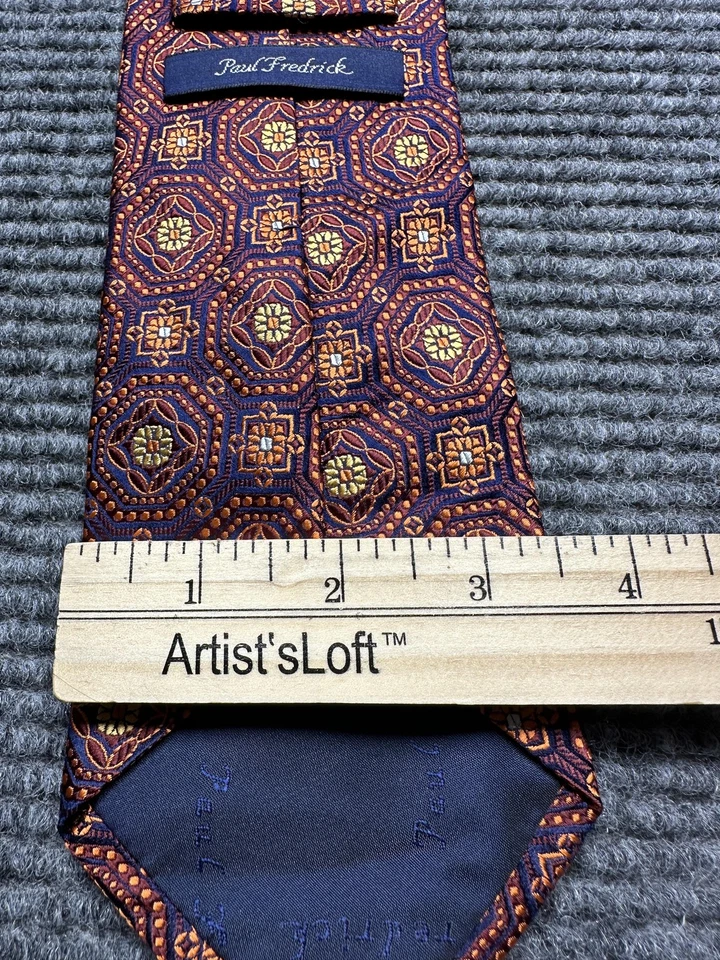 Lote de 3 corbatas Paul Fredrick de seda para hombre borgoña a cuadros marrón geométricas hechas a mano Foto 3 de 4