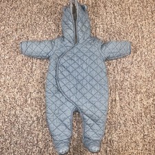 Baby Gap Qulited Chambray Bear Light Blue One-Piece Warm Winter Outfit 3-6 Month