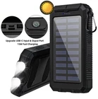 Solar Power Bank 20000mAh Waterproof Portable Charger Dual USB LED Light BLACK