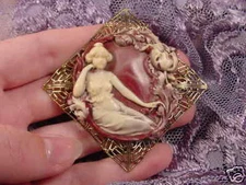 (CL37-2) St Paulie girl burgundy CAMEO Pin Pendant Jewelry NECKLACE
