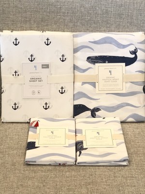 New Pottery Barn Kids Organic Nautical Whale Full Duvet Shams