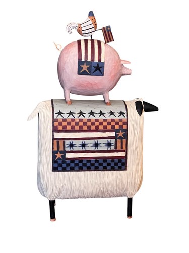 2007 Williraye Studio Folk Art "Stars And Stripes Forever" Chicken Pig Sheep - Picture 4 of 9