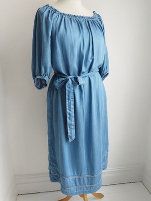 M&S MARKS & SPENCER Dress Denim Chambray Blue Size UK 12 Off Shoulder Option NEW