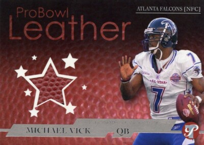 MICHAEL VICK ( 2005 ) PRO BOWL LEATHER FOOTBALL PIECE 🏈 CARD #07/50 FALCONS QB