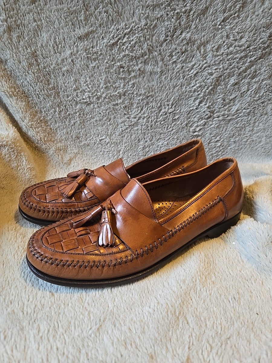 Bass Bryan Mens Brown Leather Tassel Woven Loafers Size US 