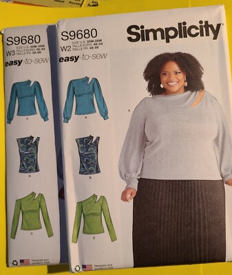 Simplicity S9680 W2 W3 Women Knit Top with Sleeve Variations Plus Size 20W-38W