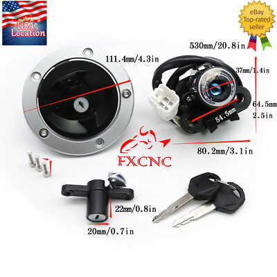 Zx6r Key For Kawsaki ZX6R ZX636 2013-2018 Ignition Switch Lock Gas Cap Tank Fuel ...