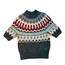 Tommy Hilfiger Nordic Fair Isle Sweater Elbow Sleeve Cotton Nylon Angora L NWOT