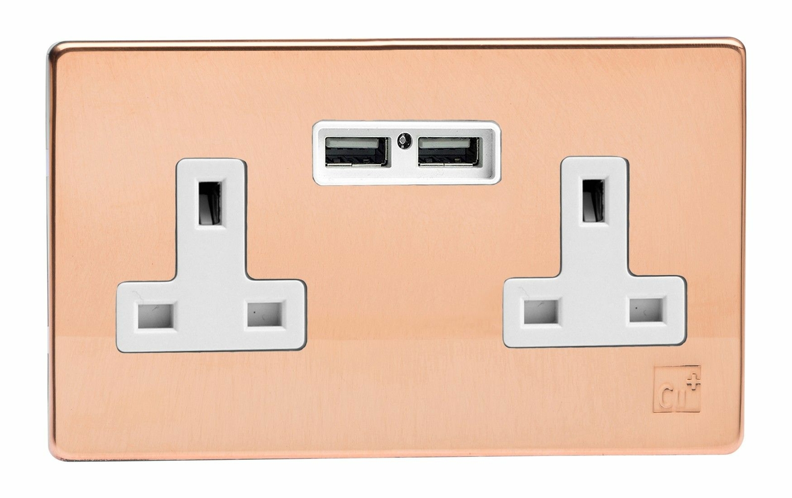 Varilight XDY5U2WS.AC Screwless Cu29 Raw Copper 2 Gang 13A Unswitched Socket USB