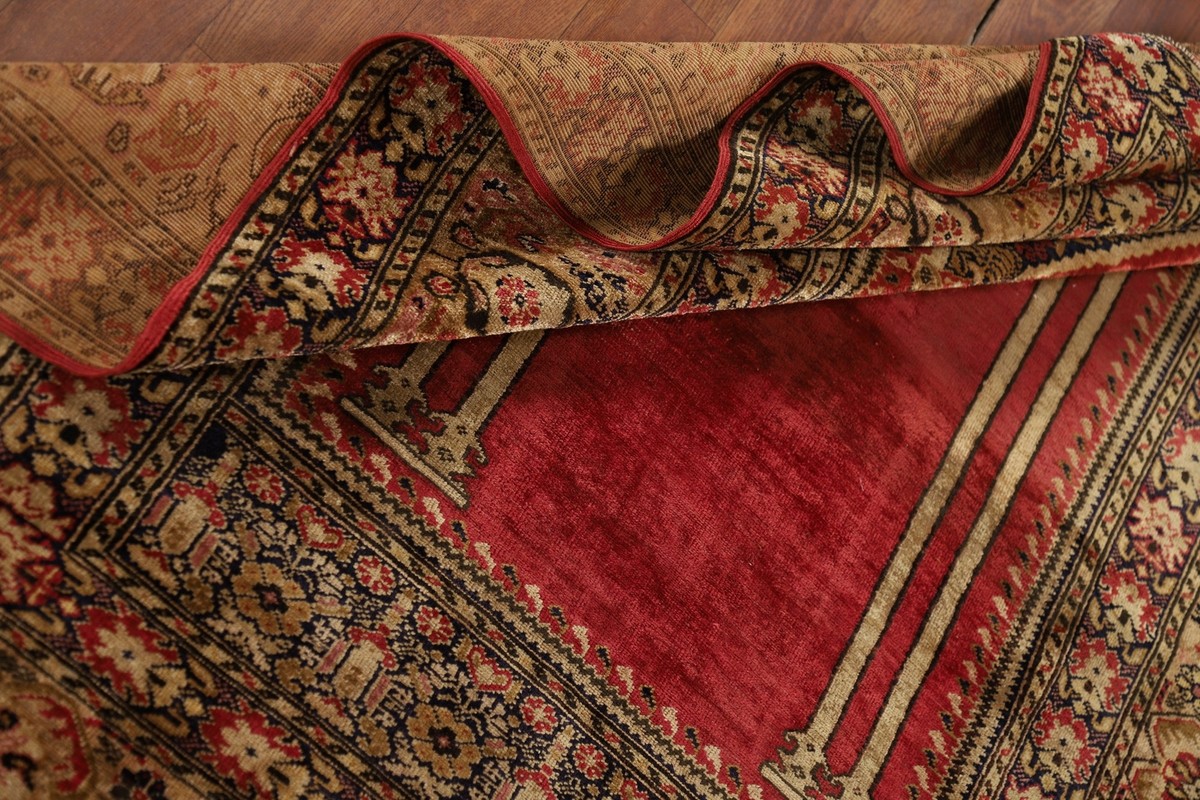 Red/ Gold 100% Silk Antique Anatolian Turkish Rug 4x6 Handmade