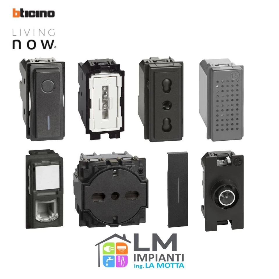 BTICINO STOCK - BITICINO LIVING NOW NERO (prese, interruttori, cover, pulsanti, usb,..)