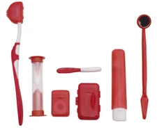 1 x Dental Travel Kit Toothbrush, Case. Brush Cover, Floss,Timer. Kids Adult Red
