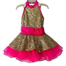 Revolution Costume Collection Hot Pink Sequin Gold Dancewear SC Small Child