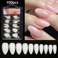100pcs Transparent False Nails Full Cover Fake Nail Tips Coffin Almond Extensi '