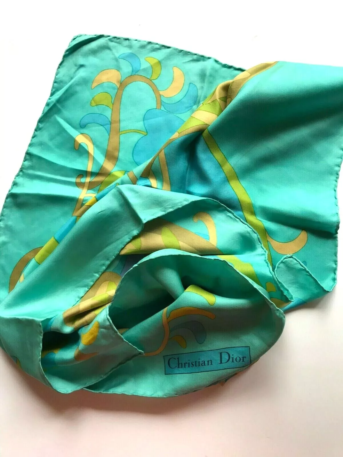 Écharpe vintage en soie turquoise Christian Dior
