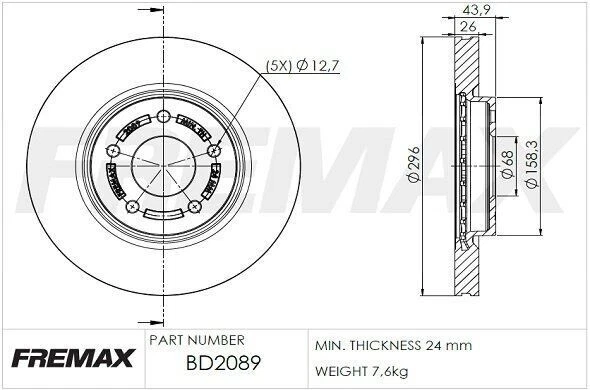Fremax BD-2089 Brake Disc Rotor Pair 296mm Nissan Dualis/Pulsar/Qashqai/X-trail - Image 2 of 3