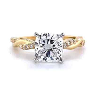 Infinity Band 2,75 TCW Cushion Cut Moissanit Verlobungsring 9 kt bicolor Gold