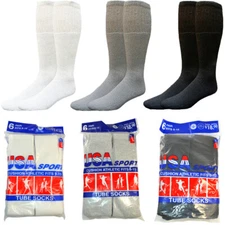 3 6 12 Pairs Mens Cotton Athletic Solid Sports Tube Socks Size 9-15 Made In USA