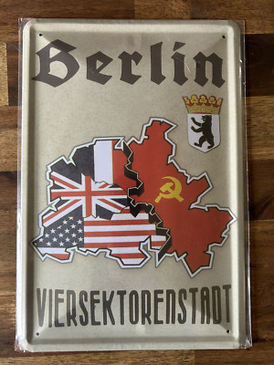 Blechschild 20x30 cm: Berlin - Viersektorenstadt -  Checkpoint Charlie