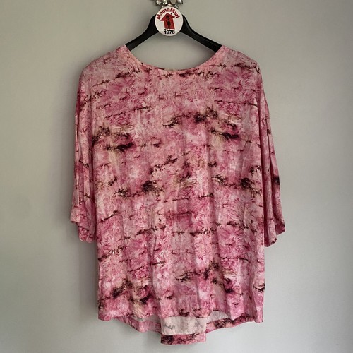 Soft Surroundings Size L Short Sleeve Split Back Blouse Pink Tie Dye Top Shirt - Picture 12 of 12