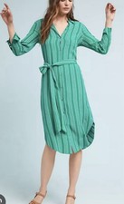 🛍️sale  ANTHROPOLOGIE  Maeve Martina Belted Stripe Shirt Dress Green Motif Sz 4