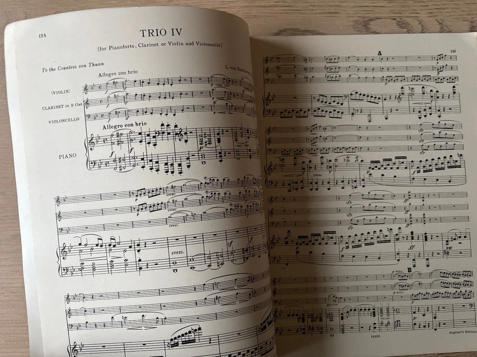 BEETHOVEN TRIO NO. 4 OP11 PIANO VIOLIN OR CLARINET CELLO SHEET MUSIC BOOK (1938) - Image 3 of 4