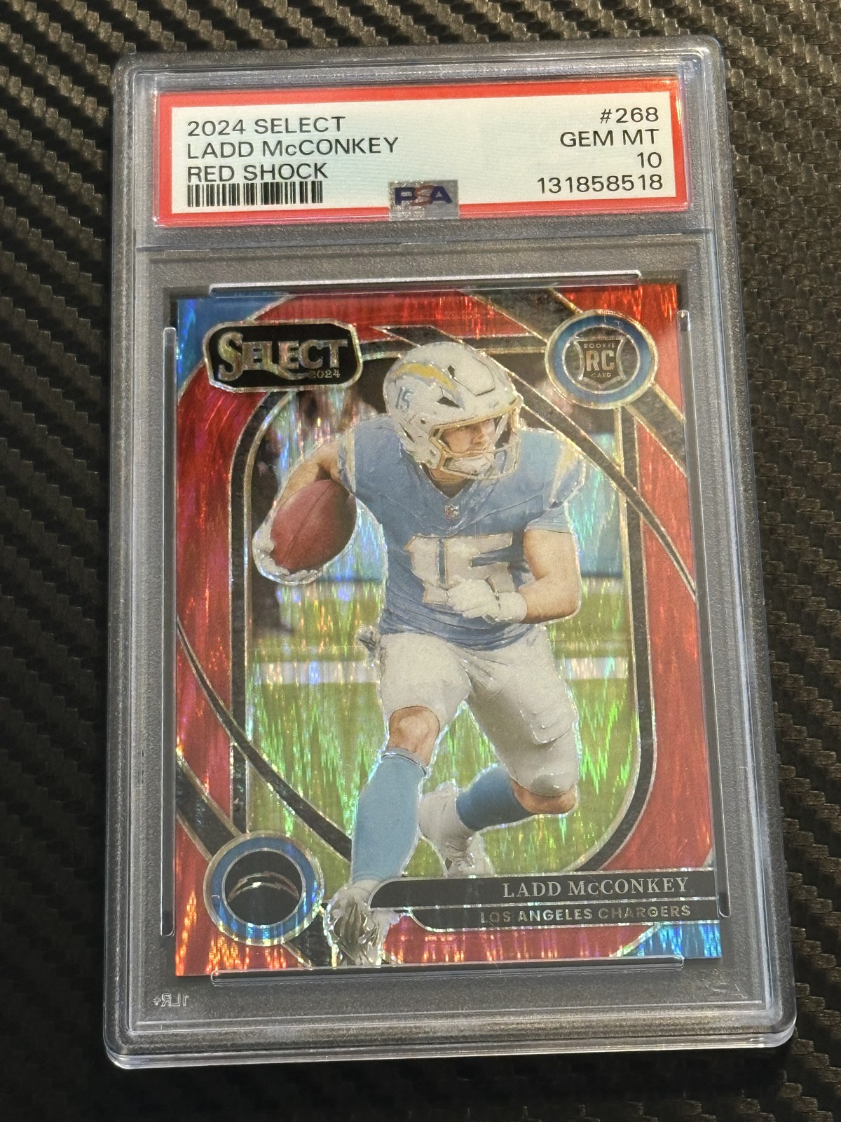 2024 Select - Club Level Ladd McConkey #268 Red Shock Prizm /249 (RC) PSA 10