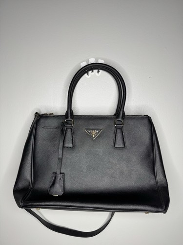PRADA GHW Galleria 2 Way Shoulder Bag BN1801 Saffiano Leather Black USED