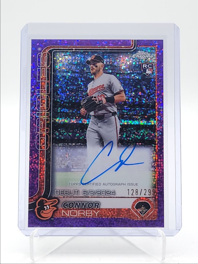CONNOR NORBY 2025 TOPPS CHROME DEBUT ROOKIE PURPLE SPECKLE RC AUTO /299 Q4450