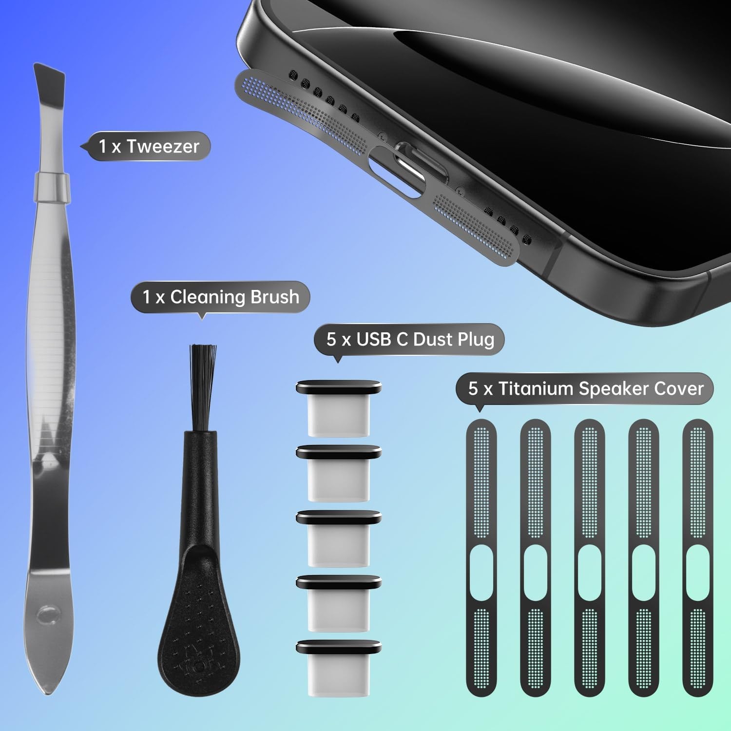 USB C Dust Plug, 5PCS Type C Charging Port Cover iPhone 15/16 Series, Black