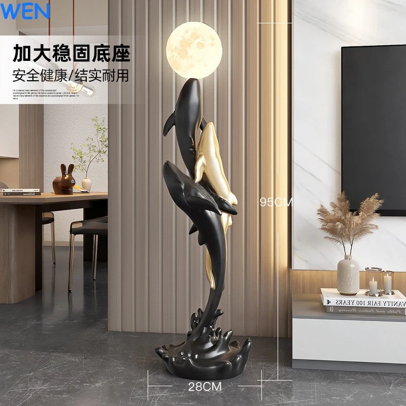 Estátua de baleia maior decoração para casa lâmpada de resina lua escultura ornamento lâmpada de assoalho - Imagem 4 de 4
