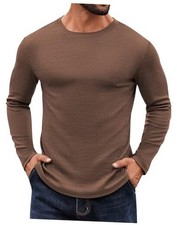 Crewneck Sweaters for Men Slim Fit Long Sleeve Pullover Sweater Medium Brown