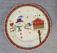 Thomson Pottery Snowman & Birds Christmas 10 3/4” Ceramic Dinner Plate