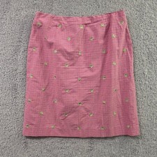 Talbots Gingham Pencil Skirt Women 8 Pink White Embroidered Lime Stretch Vintage