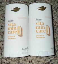 2 Pk Dove Vitamin Care Deodorant Peaches  Shea Butter 72 Hr Aluminum Free