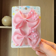 2Pcs Baby Solid Hair Bows Hair Clips Ribbon Bow Hairpin for Girl Cheer Bowknot B