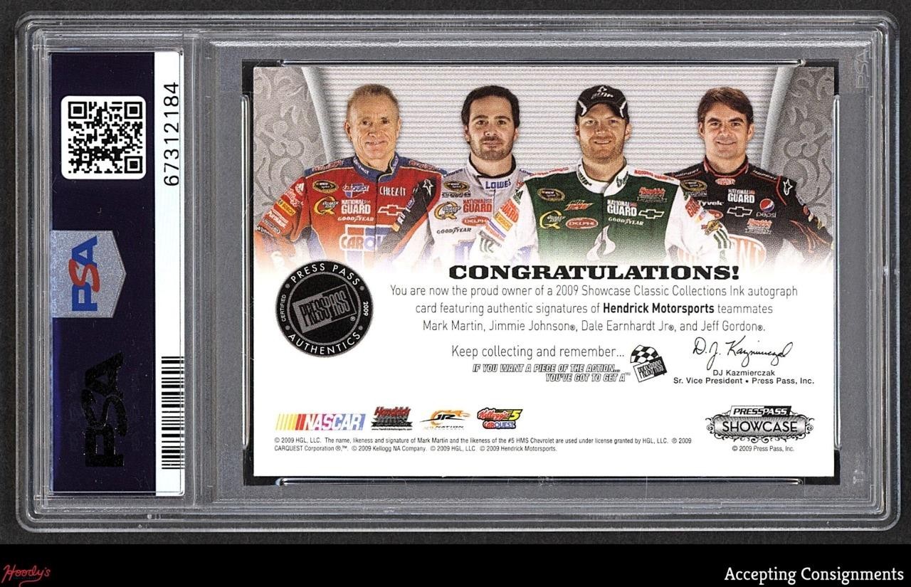 2009 Press Pass Gold Jimmie Johnson Dale Earnhardt Jr Jeff Gordon AUTO /25 PSA 8 view 2