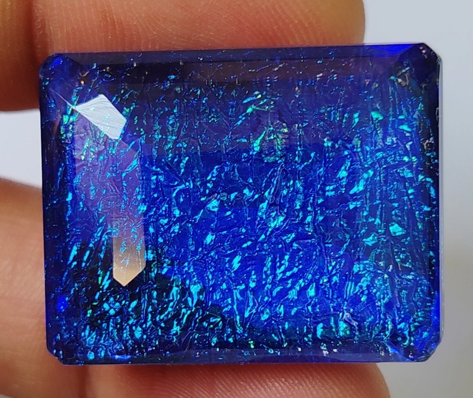 AAA+ 90.95 Ct. Large Monarch Fire Opal Doublet Emerald Cut Loose Gemstone - Image 3 of 4