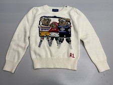 Polo Ralph Lauren Kids Sweater Cream White/Multi Size S/7 Bear Ski Knit Pullover