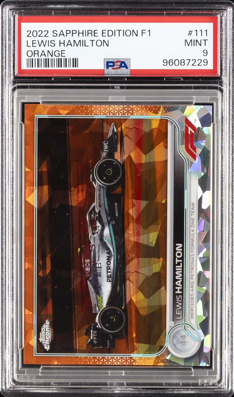 2022 TOPPS CHROME FORMULA 1 SAPPHIRE EDITION ORANGE LEWIS HAMILTON 17/25 PSA 9 view 1